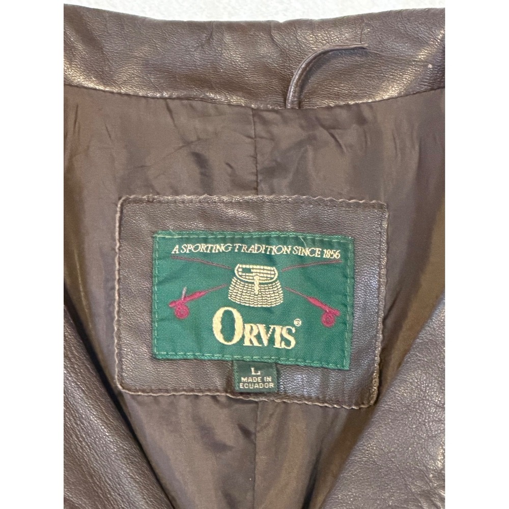 Orvis Womens Brown Leather Trench Coat Long Jacket Size L Vintage Ecuador - Picture 12 of 12